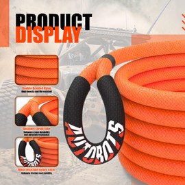 AUTOBOTS 1" x 30'Kinetic Recovery Rope (48,600lbs)+2 Soft Shackles，Heavy Duty Tow Rope Tow Strap for Truck ATV UTV SUV Car，Offroad Recovery Kit