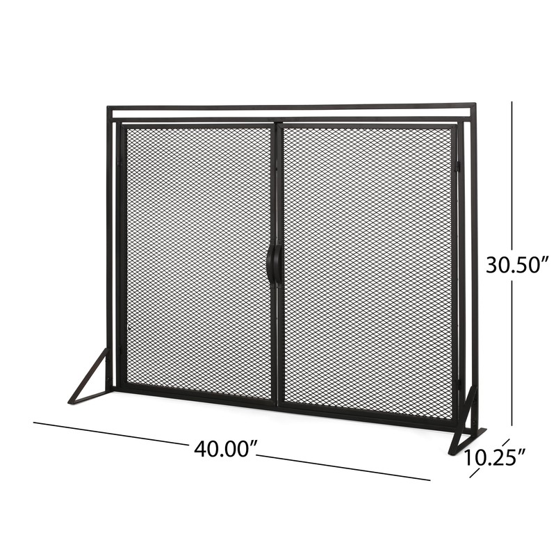Roomfitters Durable Fireplace Screen with Mesh Double Doors, Freestanding Design