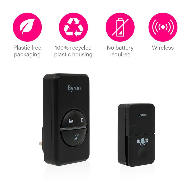 Byron DBY-23452BS Wireless Doorbell Set - Kinetic Energy - Black