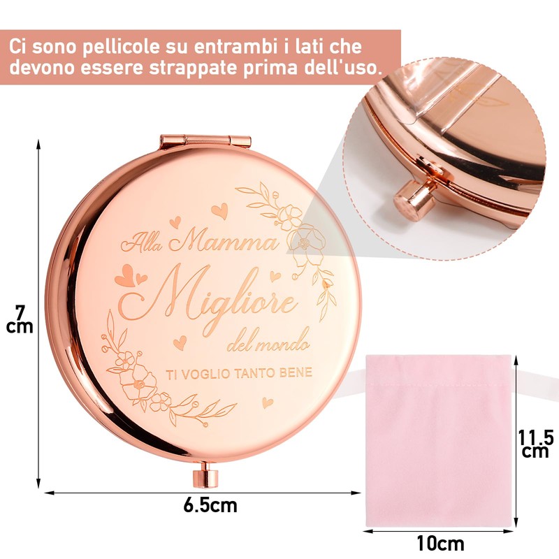BOFUNX Mutter Geburtstag Geschenk, Taschenspiegel mit Geschenkbeutel - Migliore Mama