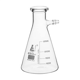 Economy Glass Filtering Flask, 250mL - Borosilicate Glass - Conical Shape, with Integral Side Arm - White Graduations - Eisco Labs