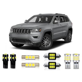 MEALAM White LED Bulbs Package Kit Compatible with 2011 2012 2013 2014 2015 2016 2017 2018 2019 2020 Jeep Grand Cherokee Interior Map Dome Light + License Plate Light and Install Tool, 15 Piece