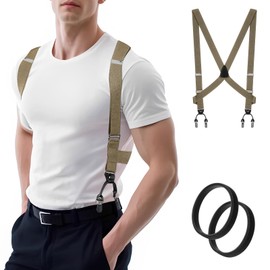 MISAKTEAM 2 Clips Side Mens Suspenders Heavy Duty Big And Tall Tan Suspenders for Jeans X-Back Suspender Adjustable Elastic Braces for Formal and Casual Wear