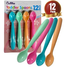 12 Pack Baby WEANING Feeding Spoons BPA Free Plastic Long Handles Toddler