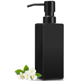 GMISUN Black Soap Dispenser Bathroom, Glass Hand Soap Dispenser with Stainless Steel Pump, 12 fl oz/350ml Refillable Dish Dispensers for Kitchen, Modern Liquid Lotion Bottles for Bathroom Countertop