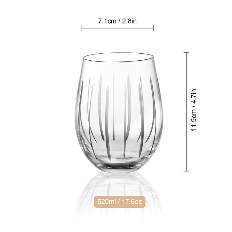 Joeyan Hand Blown Etched Stemless Wine Glasses for Red Wine,Large