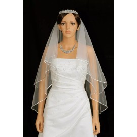 "Handmade" 2T Ivory Fingertip Length 1/8" Ribbon Edge Center Gathered Bridal Wedding Veil