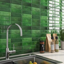 FunStick 15-Sheets Dark Green Peel and Stick Tile Backsplash for Kitchen Bathroom Shower Wall Tiles Waterproof 12"x12" Removable Back Splash Stick on Subway Tile Stickers for Kitchen Fireplace Renters