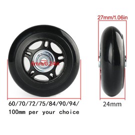 LOTOWELZON 1 Pair Black Mute Luggage Replacement Wheels 64/68/70/75/80/84/90 mm Thickness 24 mm with 6 mm Ball Bearings Repair Kits ABEC 608zz for Suitcases and Inline Outdoor Skate