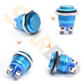 STARELO 16MM 5/8" Momentary Push Button Switch High Round 250V AC 5A 12V 36V DC 2A 1NO SPST Waterproof Aluminum Shell(Blue).