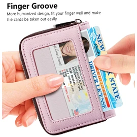 FurArt Credit Card Wallet, Zipper Card Cases Holder for Men Women, RFID Blocking, Key Chain, Compact Size