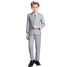 Boy Suits for Toddler Tuxedo Boys Suit for Wedding Formal Dress Outfit Kids Grey Suit Set with Vest and Tie Size 7