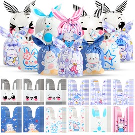 Sinload 300 Pcs Easter Treat Bags, 6 Style Small Easter Bunny Bags Candy Bags Rabbit Ear Easter Goodie Cookie Bags Bulk for Party Gift(Pastel,Cute)