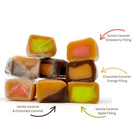 Caramel Cubes Candy Mix - Filled Creamy Caramels Individually Wrapped - Vanilla, Chocolate, Apple, Strawberry Assorted Chews - 5 LB (About 375 Count) Bulk Gift Bag By Lyza's Sweets & Treats