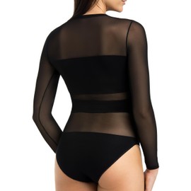 Teyli Long Sleeve Bodysuits Women Made of High-Quality Material - Long Sleeve Bodysuit Women's Fitted Figure Modeling - Bodysuit Women's with Mesh and Viscose - Women's Bodysuit for Style and Comfort