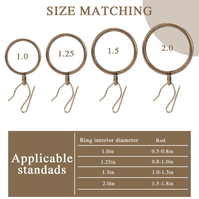 Curtain Rings with Hooks Rustproof Metal Drapery Rings with Eyelets