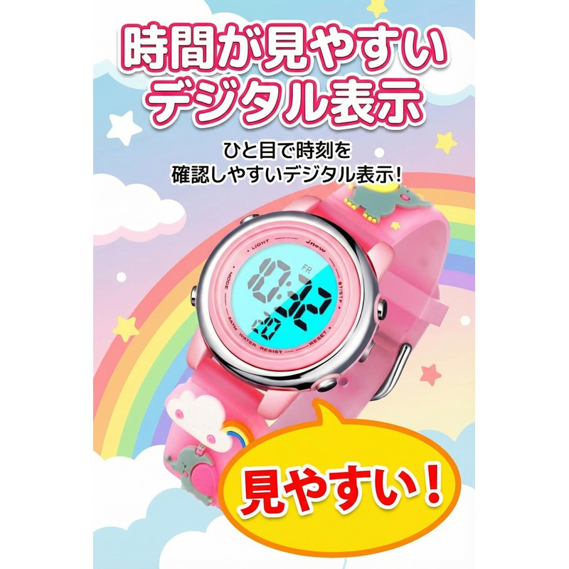 Girls Digital Watch Children 7 Colors LED Waterproof Stopwatch Alarm