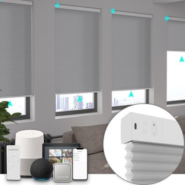 Changshade Motorized Cellular Shades with Remote Control, Smart Blinds Alexa, Google Home, Smarthings for Indoor Windows Doors, Electric Automatic Honeycomb Blind Custom Size, Light Filtering, Grey