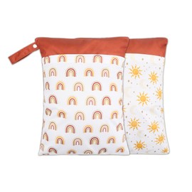 2 Pack Wet Dry Bags for Baby Diapers&Breast Pump Part, Waterproof Reusable Wet Bag with Two Zipper Pockets, Beach Pool Gym Bag Stroller Yoga Toiletries Daycare Organizer, 11.8 inch x 15.7inch(Orange)