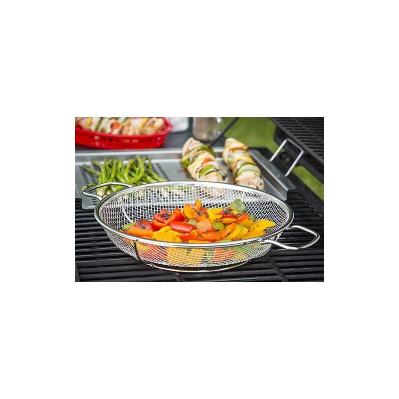 TableCraft BBQ Stainless Steel Cast Iron 16-Inch Round Grilling Basket,