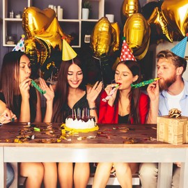 Skylety 59 Pieces Party Cone Hats with Colorful Blowers and Metallic Fringed Noisemakers Birthday Blowouts Horns Whistles Musical Noisemaker for Adults Birthday Party Supplies