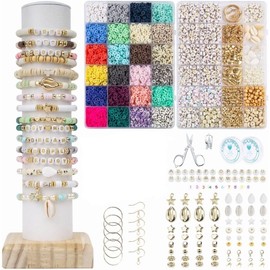 Cuentas para Pulseras, 6000 Kit para Hacer Pulseras Cuentas De Arcilla para Pulseras, Cuentas para Hacer Pulseras y Collares con Cuerda, Tijeras Pequeñas, Cuentas para Bisuteria Regalo