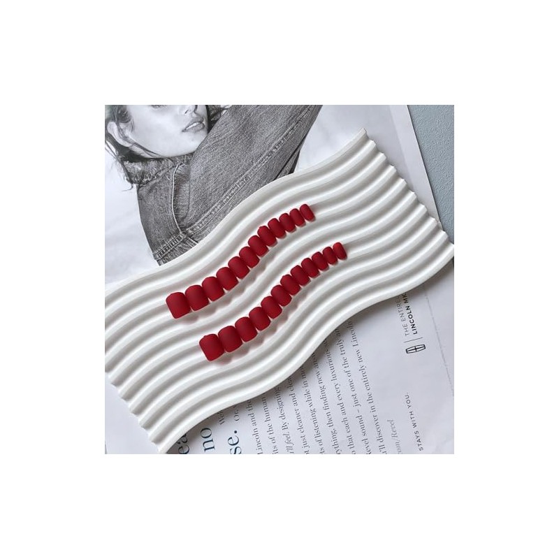 Uñas Postizas Cortas Cuadradas Rojas Mate, Uñas de Gel, Uñas