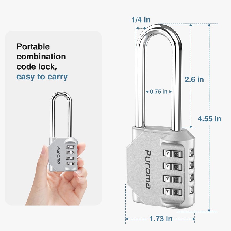 Puroma 2 Pack 2.6 Inch Long Shackle Combination Lock 4