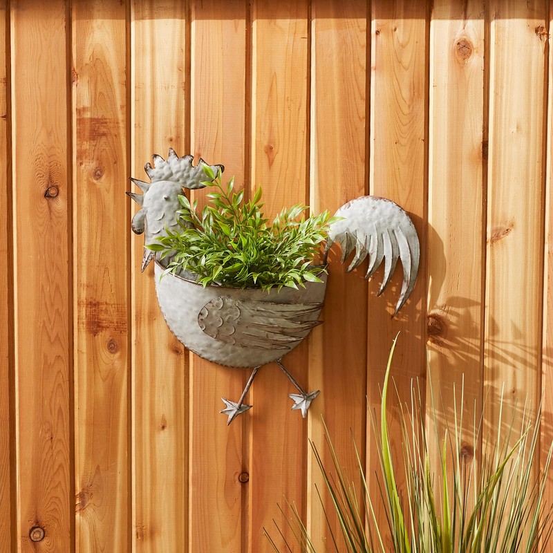 DII Galvanized Planter Collection Wall Hanging, Rooster, 14.25x3.75x13.75, Iron