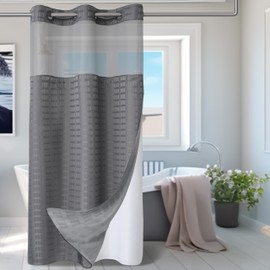KONZENT Small Stall Grey Shower Curtain Hotel Fabric Machine Washable with Snap in Removable Liner Shower Curtain for Bathroom Bathtubs Spa(Grey,36" (W) X74 (H))