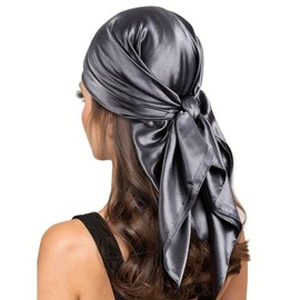 New Satin Silk Shiny Plain Solid Colours Large Square Plain Head Neck Scarf Wrap 90 X 90 cm (Dark Grey)