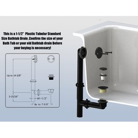 Artiwell 1-1/2" Black Tubular Bath Drain Kit with Tip-Toe Bath Drain Stopper, Touch-Toe Tub Drain, Tip Toe Bathtub Drain Waste and Overflow with Plug and Bathtub Overflow Drain Cover, Matte Black