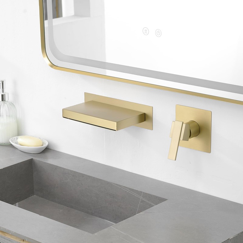 Homevacious Wall Mount Bathtub Faucet Brushed Gold Waterfall Bathtub Single