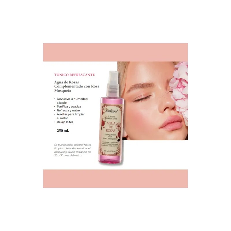Tónico Refrescante Agua De Rosas Florigan® 250ml. 3 Piezas