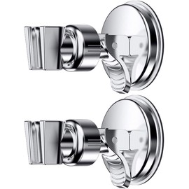 OUO Adjustable Shower Head Holder, Bathroom Suction Cup Handheld Shower Head Bracket, Removable Handheld Showerhead & Wall Mounted Suction Bracket Chrome,2pcs,Color:Silver)