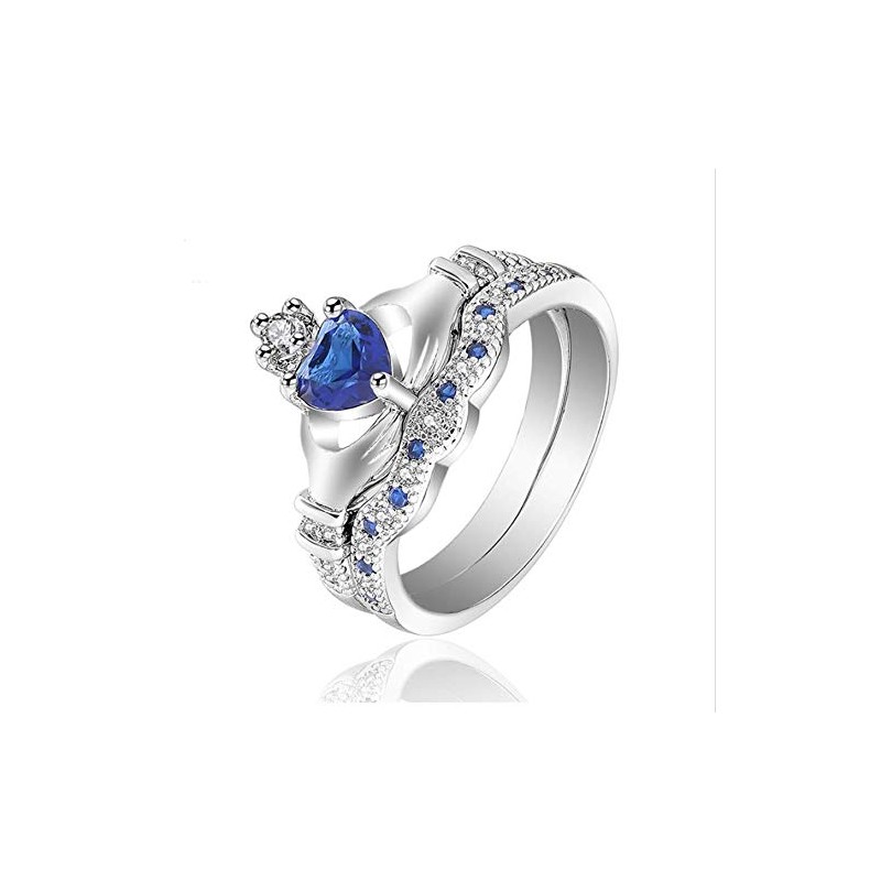 Finemall Women Fashion Jewelry 925 Sterling Silver Blue Sapphire Claddagh