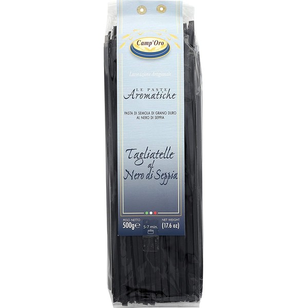Camp'Oro Le Aromatiche Black Squid Ink Tagliatelle Italian Pasta, Black Squid Ink, 17.6 oz