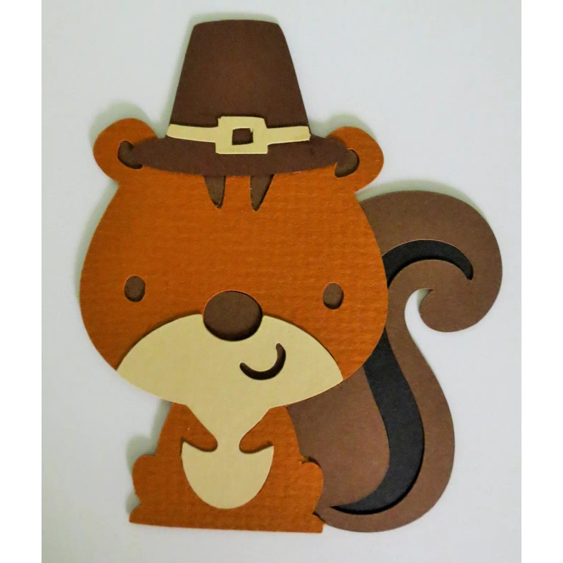 Cute Pilgrim Squirrel Thanksgiving Fall Paper Scrapbook Embellishment