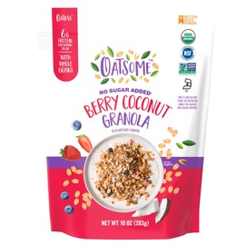 Oatsome Berry Coconut Granola, No Sugar Added, Gluten Free, 6g Protein, Made with Whole Grain Organic Oats, Coconut, Strawberries, Blueberries, for Protein Snacks Cereals Breakfast Yogurt, 10 Oz Bag