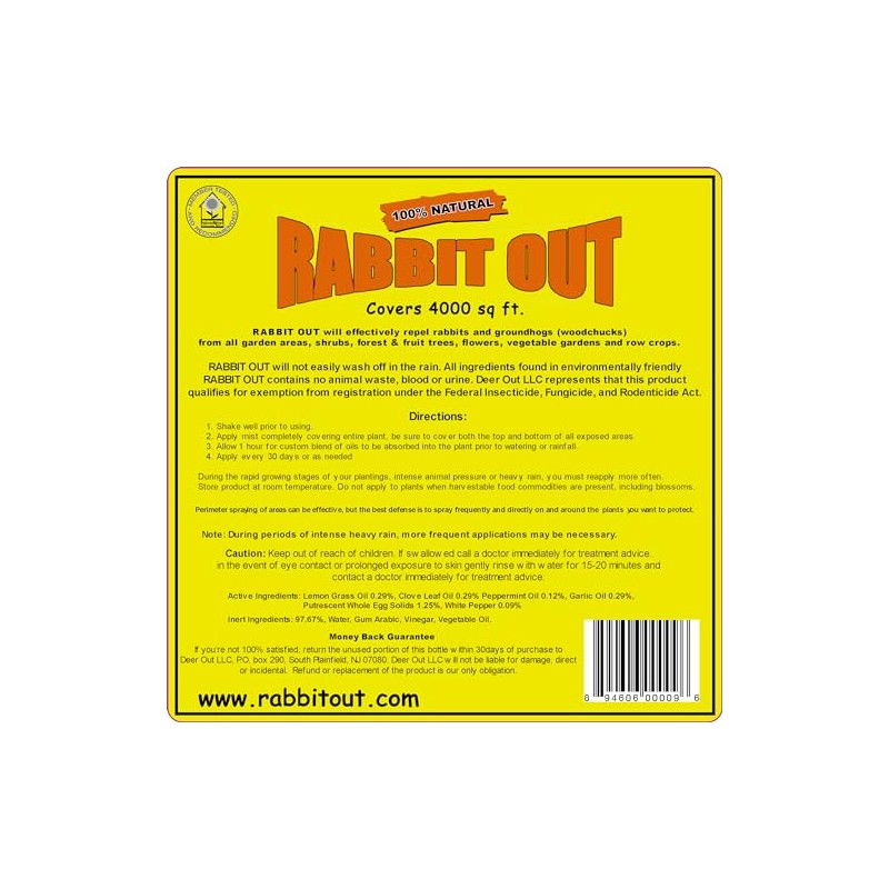 Rabbit & Groundhog Repellent: Rabbit Out 1 Gallon Ready-to-Use- Refill
