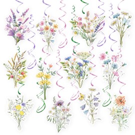 Wildflower Hanging Swirls - 30Pcs Wildflower Ceiling Hanging Decorations Floral Hanging Streamers for Spring Flower Garden Themed Party Supplies