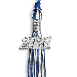 Endea Graduation Mixed Double Color Tassel with Silver Date Drop (Royal Blue/White, 2021)