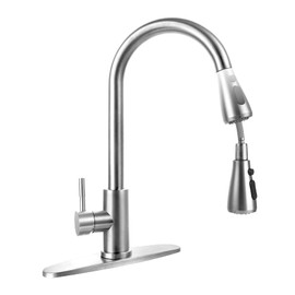 Stainless Steel 304 Kitchen Sink Faucet with Pull Down Spray Outdoor Kitchen Faucet Pull Out Extension Utility Farmhouse Faucets for Sink 1 Hole,Single Handle Rent Apartment Dorm Kitchen Faucet