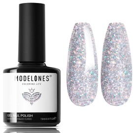 modelones Glitter Gel Nail Polish,15 ML Sparkle Silver Gel Polish Soak Off Chrome Platinum Glitter Nail Polish Set Manicure Nail Art DIY Salon Home Holiday Gift for Women