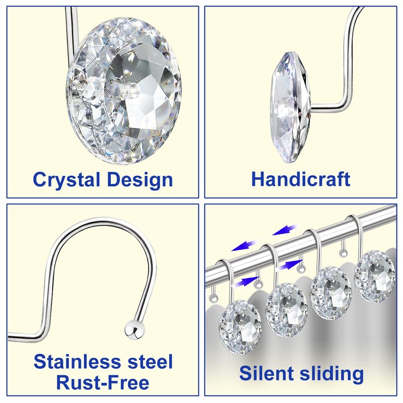 12PCS Shower Curtain Hooks Rings for Bathroom, Stainless Steel Rust