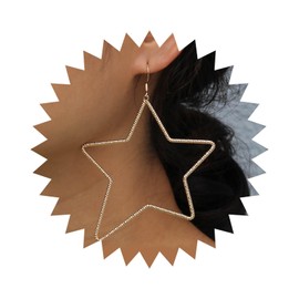 Allereya Vintage Hollow Star Drop Earrings Matte Star Dangle Earrings Gold Hammered Star Hook Earrings Open Large Star Earrings Jewelry for Women and Girls