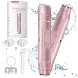 Akunbem Recortadora de bikini para mujer, maquinillas de afeitar eléctricas 2 en 1 para mujer, afeitadora eléctrica de doble cabeza, IPX7, impermeable, uso húmedo y seco, recortador de vello corporal