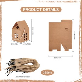 GeryVtee 36 Pcs House Gift Boxes 3x3x3inch Kraft Paper Candy Box Cardboard Treat Bags for Wedding Christmas Birthday Party Ornament Container (brown)