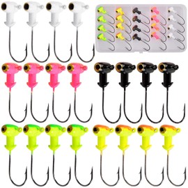 Fishing Jig Heads Hook Kit 20 pcs Painted Crappie Jig Head with 3D Eye Football Jig Heads Kit Fishing Accessories for Bass Walleye Perch Trout Freshwater Saltwater(7g-20pcs)