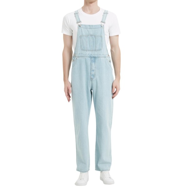 QUASSSSS Bib Overalls for Men Denim, Relaxed Fit, Light Blue,